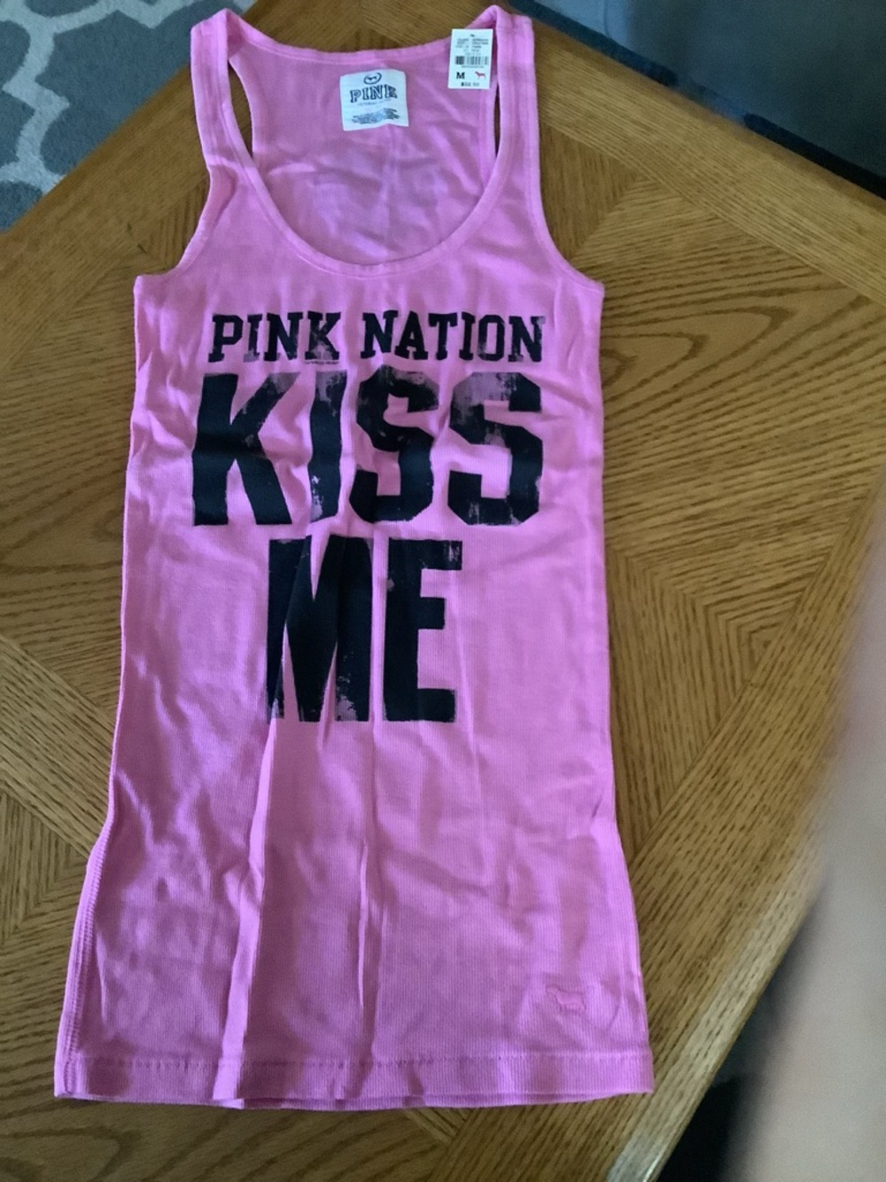 PINK Victoria's Secret Hot Pink 'PINK NATION KISS ME' Graphic Tank